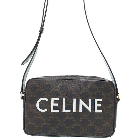 Celine Handbags - Celine Triomphe Messenger Bag Shoulder Canvas Leather Black Brown